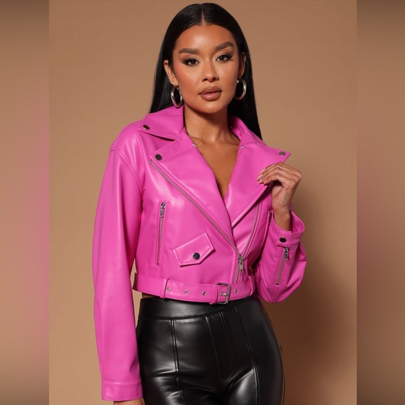 Luxe Living Pink Feather Moto Jacket - Size Large - Picture 4 of 7